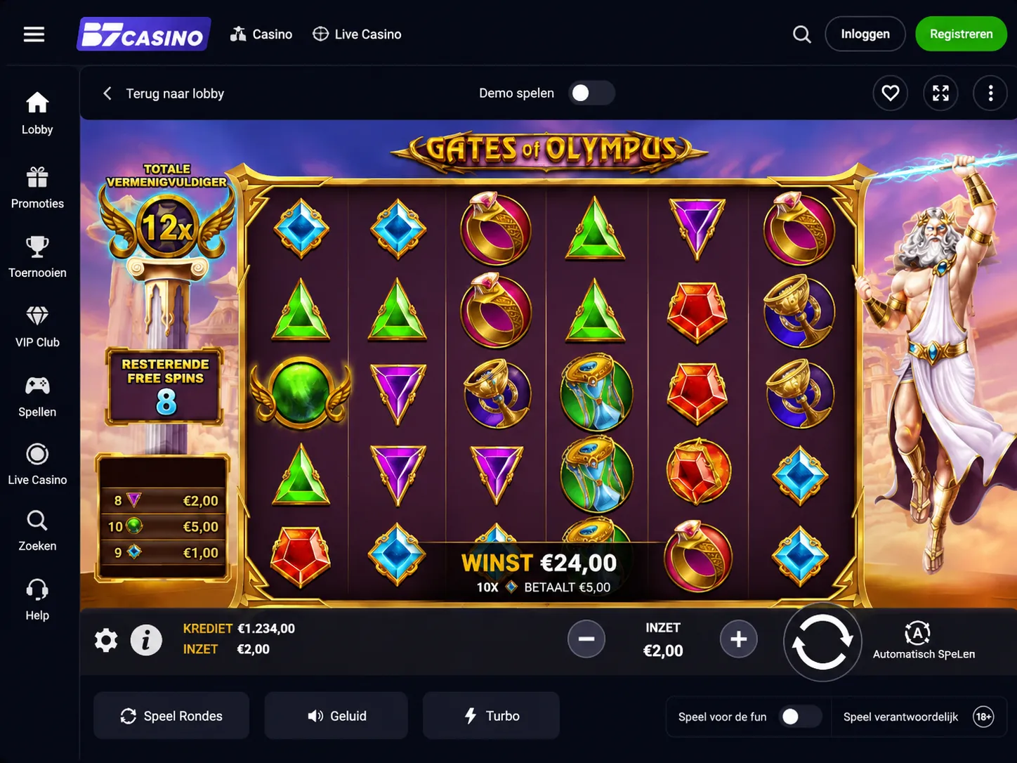 B7 Casino spelomgeving met Gates of Olympus